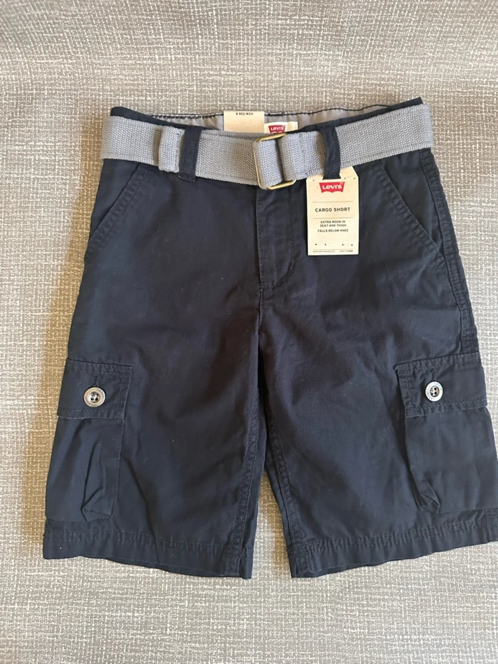 Levi’s Boys Size 8 Reg W24 Cargo Shorts Black Belted NWT Below Knee